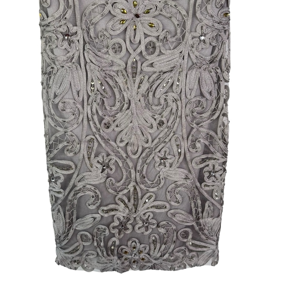 SUE WONG NOCTURNE Silver Embellished Beaded Cocktail Dress Sleeveless Party 0 XS - Picture 3 of 14